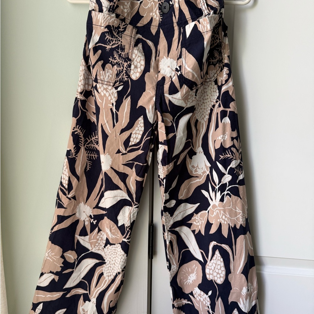 Maeve Black Wide-Leg Pants with Beige & Cream Floral Print
